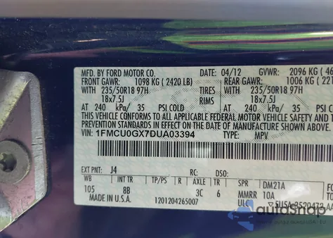 2013 Ford Escape Se из США, поврежденный, VIN 1FMCU0GX7DUA03394